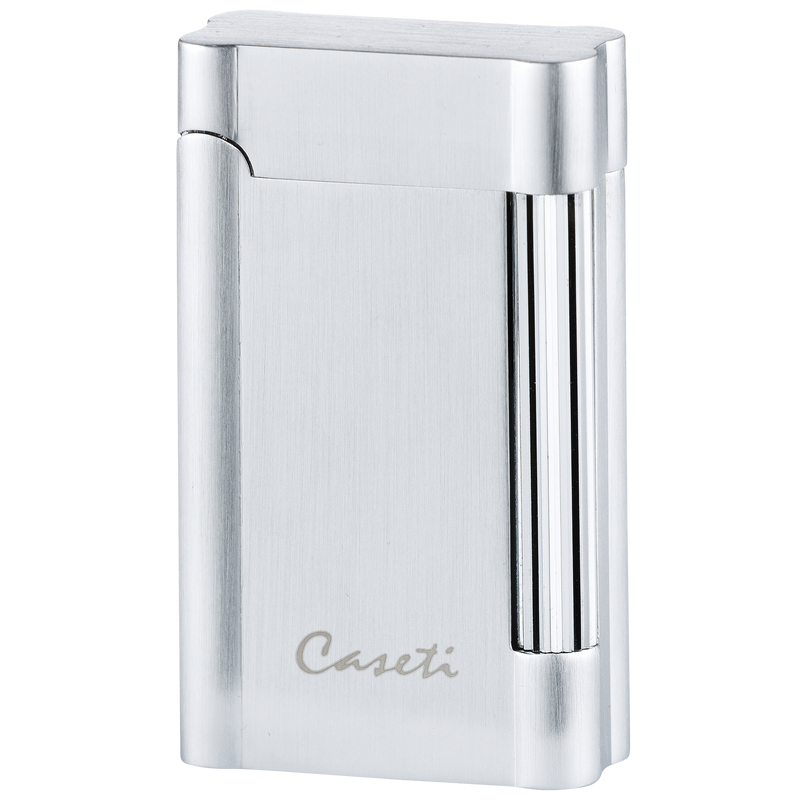 Caseti Feuerzeug Stein chrom satiniert breit Frontansicht World of Smoke