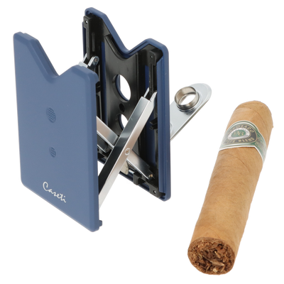 Caseti Zigarrenbohrer blau mit Ständer Frontansicht World of Smoke