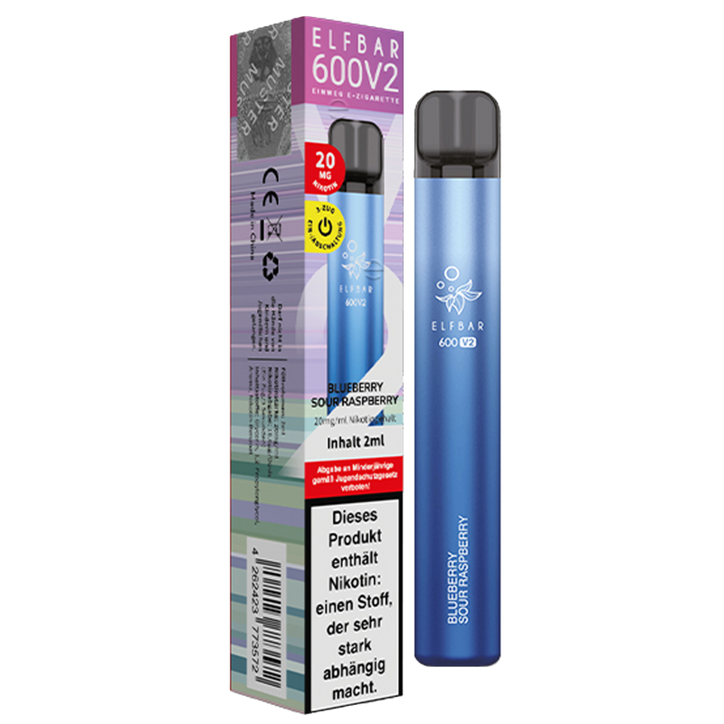 ELFBAR Einweg E-Zigarette Blueberry Sour Raspberry 20mg ca. 600 Züge Frontansicht World of Smoke