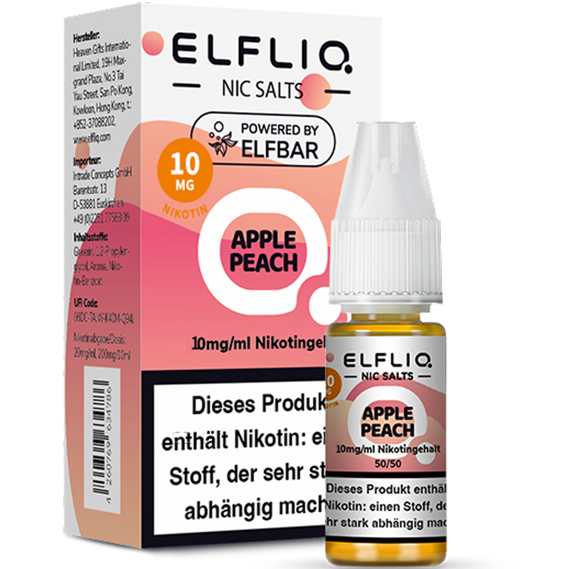 ELFBAR ELFLIQ 10 mg Apple Peach Nikotinsalz Liquid 10ml Frontansicht World of Smoke