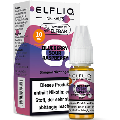 ELFBAR ELFLIQ 10 mg Blueberry Sour Raspberry Nikotinsalz Liquid 10ml Frontansicht World of Smoke