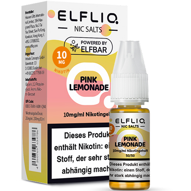 ELFBAR ELFLIQ 10 mg Pink Lemonade Nikotinsalz Liquid 10ml Frontansicht World of Smoke