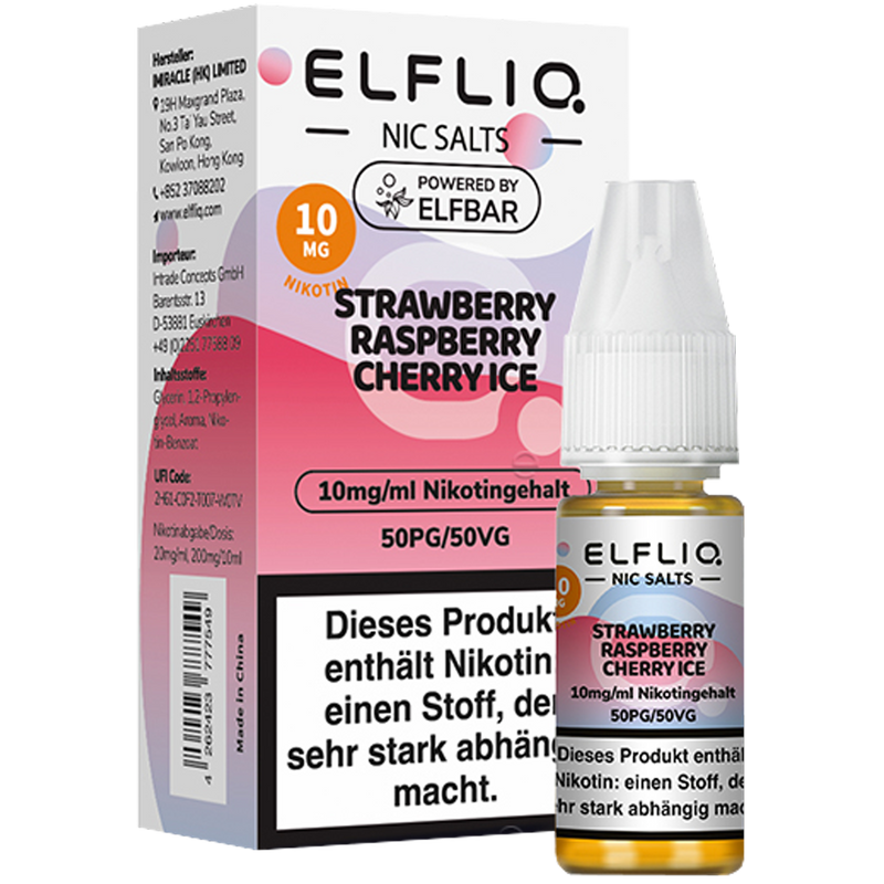 ELFBAR Elfliq 10mg SALT Liquid Strawberry Raspberry Cherry Ice 10ml Frontansicht World of Smoke