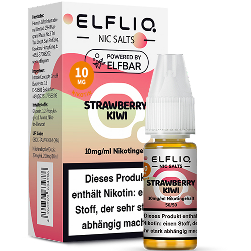 ELFBAR ELFLIQ 10 mg Strawberry Kiwi Nikotinsalz Liquid 10ml Frontansicht World of Smoke
