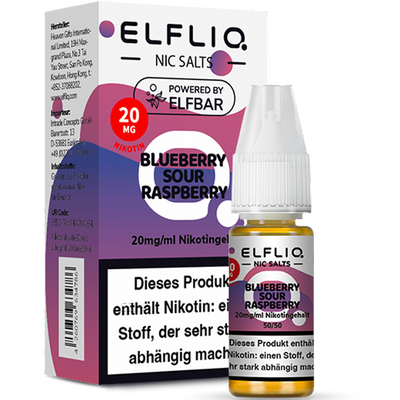 ELFBAR ELFLIQ 20 mg Blueberry Sour Raspberry Nikotinsalz Liquid 10ml Frontansicht World of Smoke