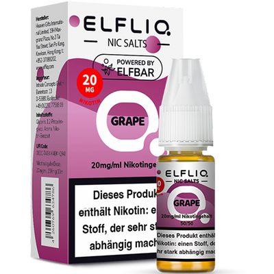 ELFBAR ELFLIQ 20 mg Grape Nikotinsalz Liquid 10ml Frontansicht World of Smoke