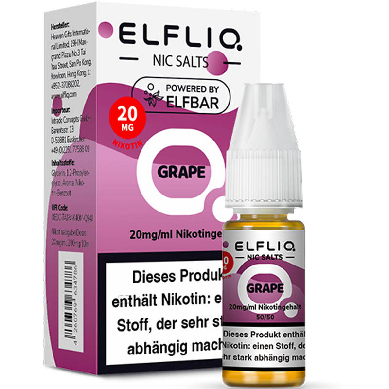 ELFBAR ELFLIQ 20 mg Grape Nikotinsalz Liquid 10ml Frontansicht World of Smoke