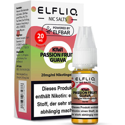 ELFBAR ELFLIQ 20 mg Kiwi Passionfruit Guava Nikotinsalz Liquid 10ml Frontansicht World of Smoke