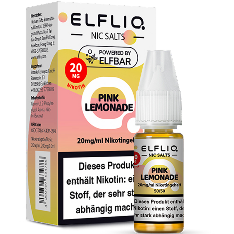 ELFBAR ELFLIQ 20 mg Pink Lemonade Nikotinsalz Liquid 10ml Frontansicht World of Smoke