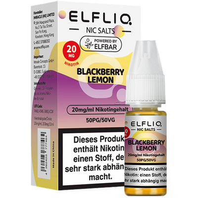 ELFBAR Elfliq 20mg SALT Liquid Blackberry Lemon 10ml Frontansicht World of Smoke