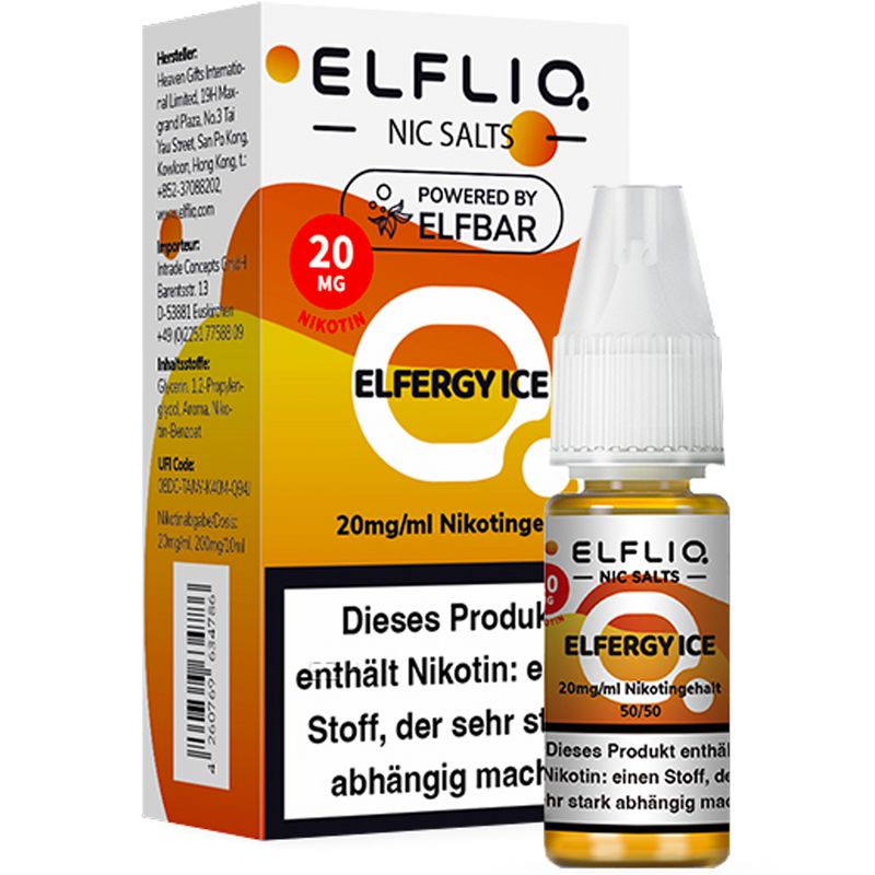 ELFBAR Elfliq 20mg SALT Liquid Elfergy Ice 10ml Frontansicht World of Smoke