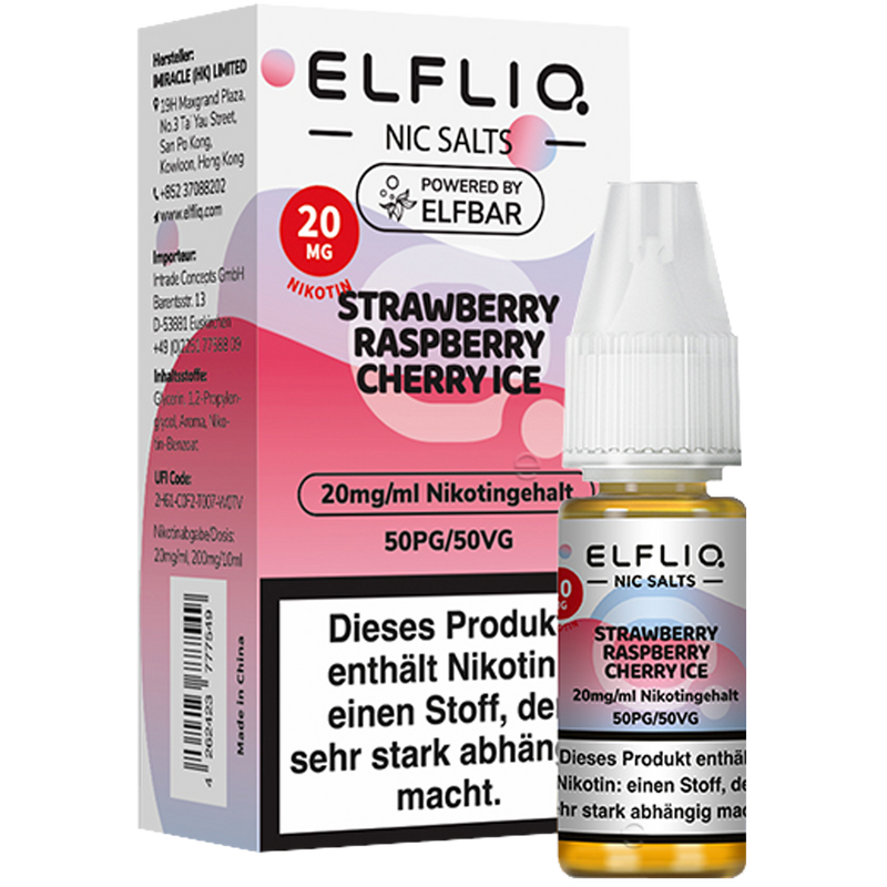 ELFBAR Elfliq 20mg SALT Liquid Strawberry Raspberry Cherry Ice 10ml Frontansicht World of Smoke