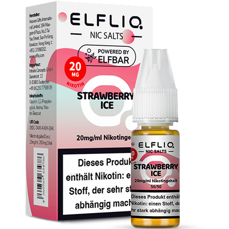 ELFBAR ELFLIQ 20 mg Strawberry Ice Nikotinsalz Liquid 10ml Frontansicht World of Smoke