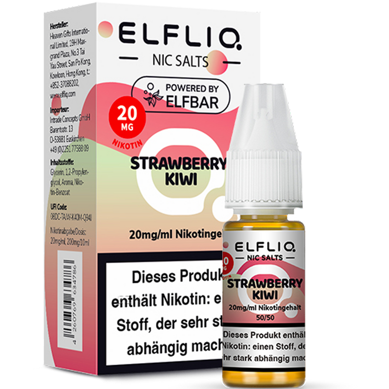 ELFBAR ELFLIQ 20 mg Strawberry Kiwi Nikotinsalz Liquid 10ml Frontansicht World of Smoke