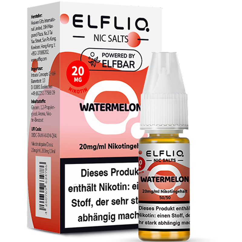 ELFBAR ELFLIQ 20 mg Watermelon Nikotinsalz Liquid 10ml Frontansicht World of Smoke