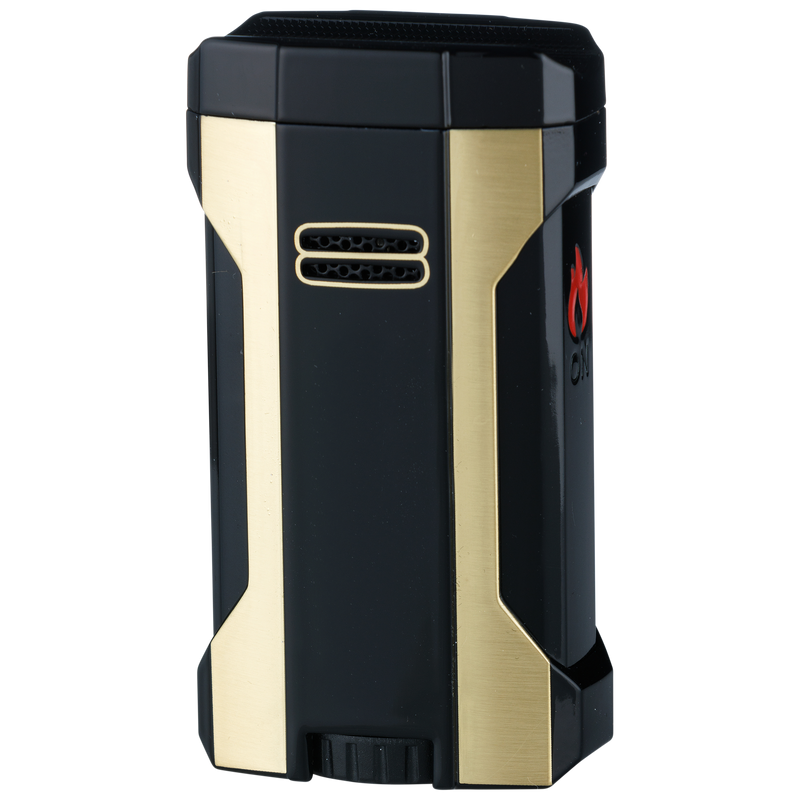 Winjet Premium Feuerzeug 4xJet schwarz/goldfarben mit Bohrer und Zigarrenablage Frontansicht World of Smoke