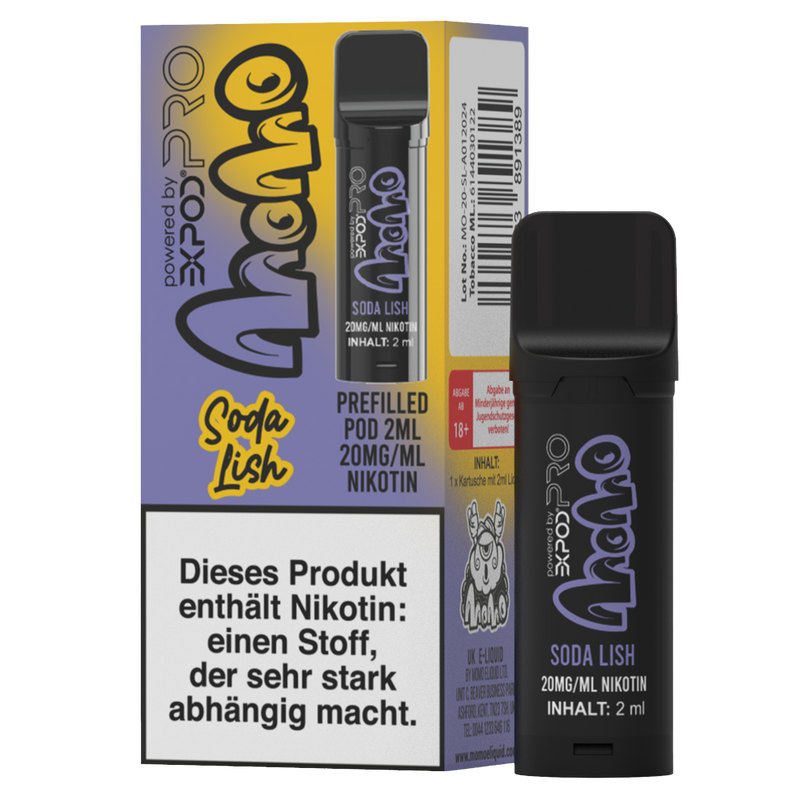 EXPOD Pro Momo POD Soda Lish 20mg/ml, ca. 600 Züge Frontansicht World of Smoke