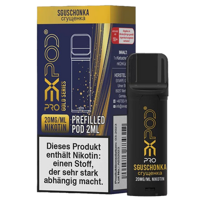 EXPOD Pro POD - Gold Series - Sguschonka (Milchmädchen) 20mg/ml, ca. 600 Züge Frontansicht World of Smoke