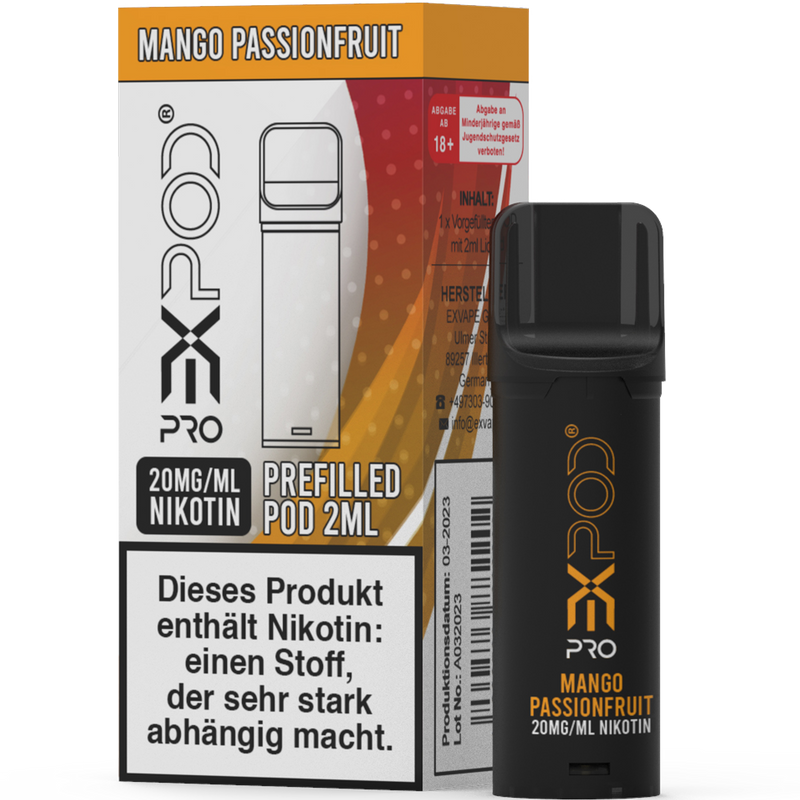 EXPOD Pro POD Mango Passionsfruit 20mg/ml ca 600 Züge Frontansicht World of Smoke