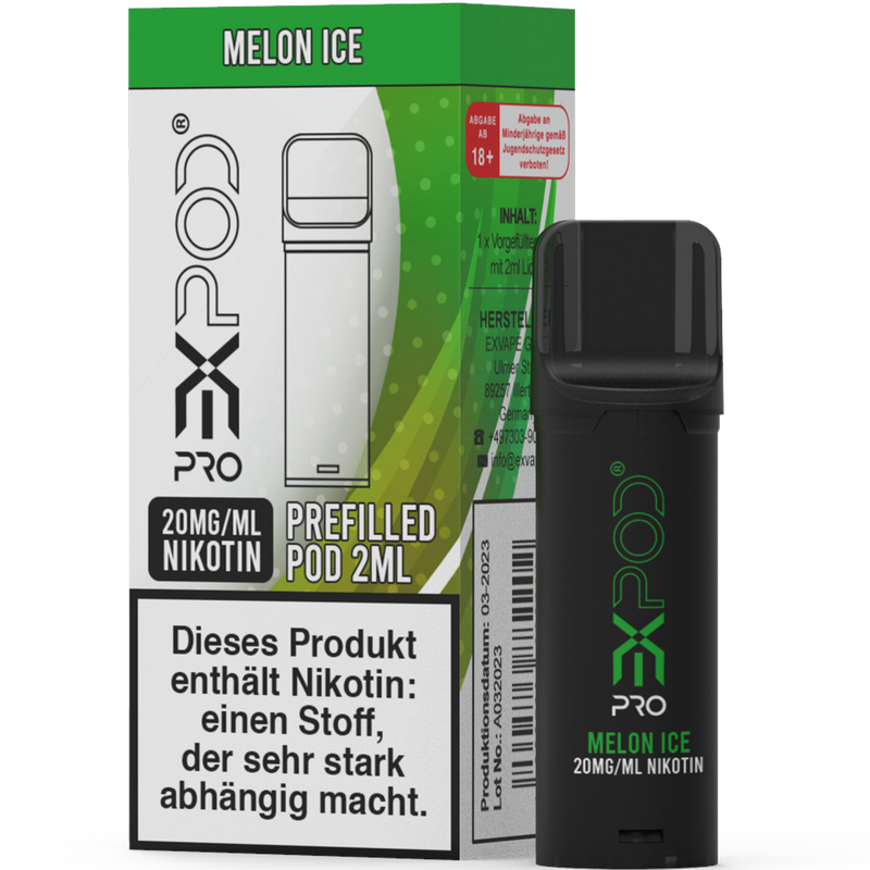 EXPOD Pro POD Melon Ice 20mg/ml ca 600 Züge Frontansicht World of Smoke