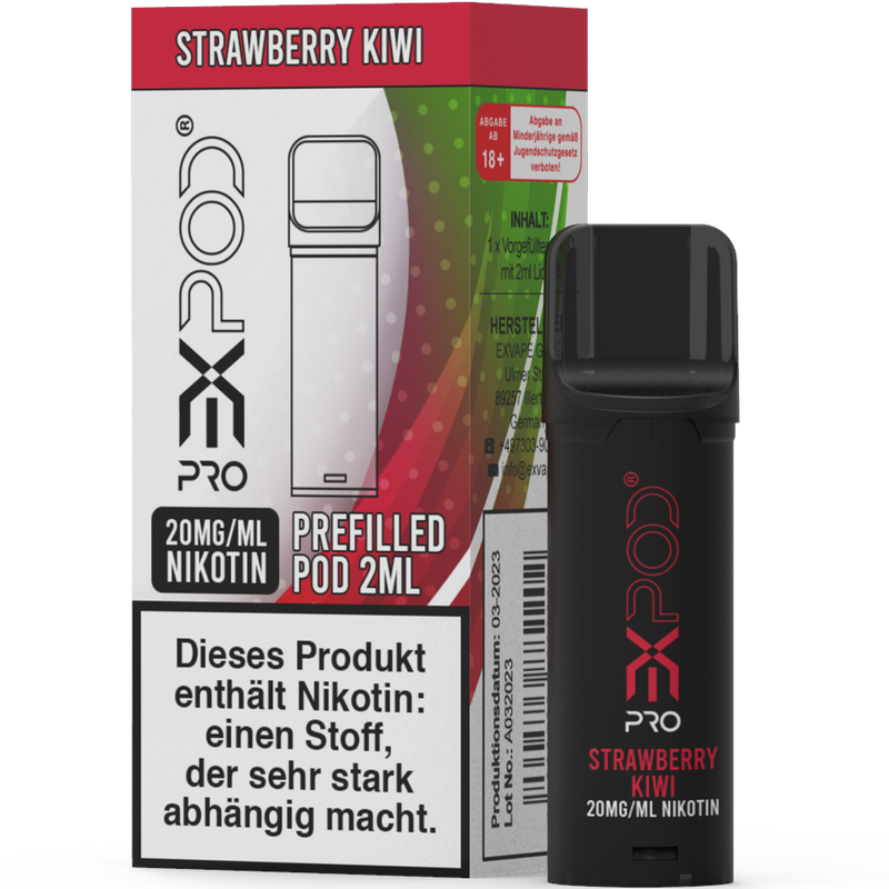 EXPOD Pro POD Strawberry Kiwi 20mg/ml ca 600 Züge Frontansicht World of Smoke