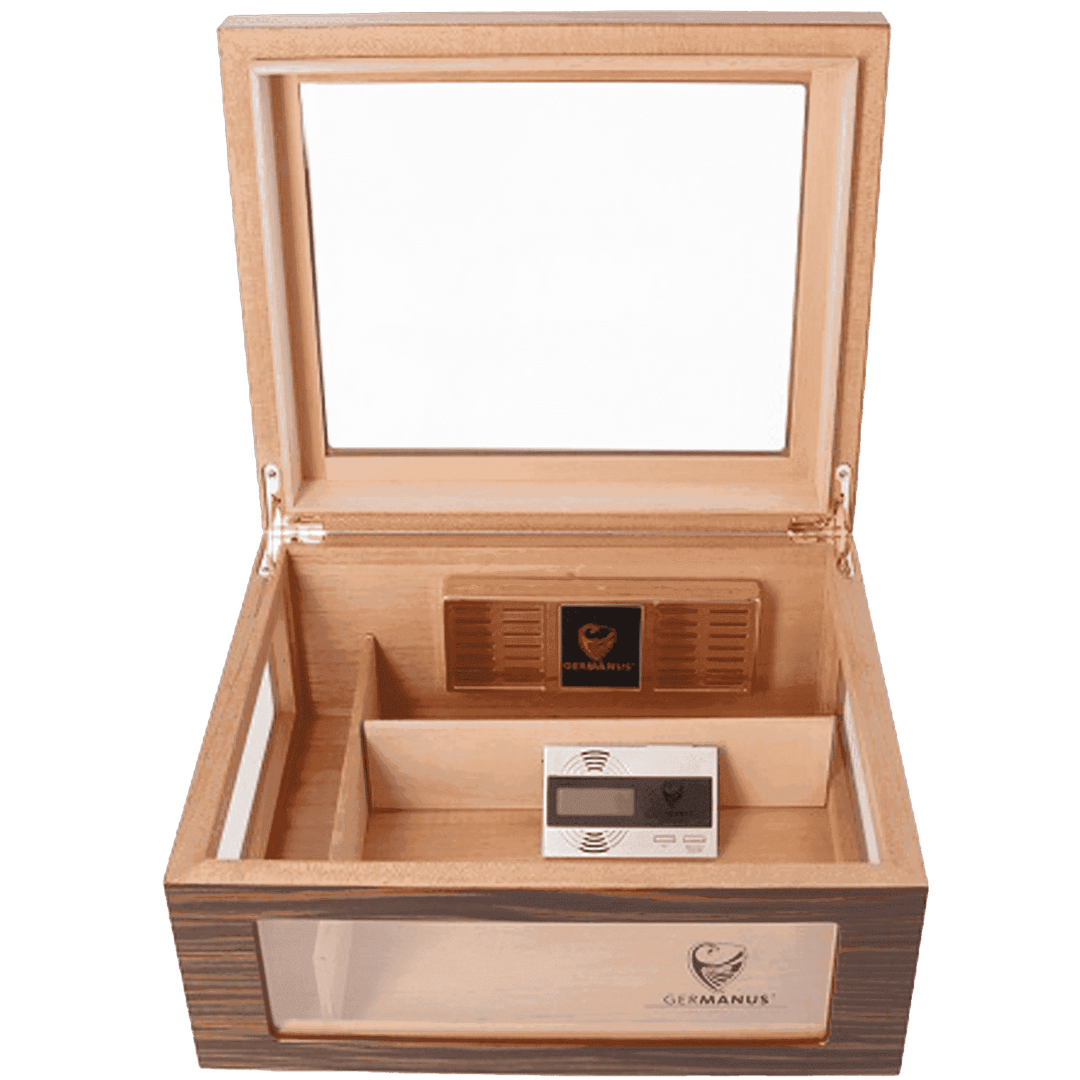 GERMANUS Humidor ORO Radix, Braun – Für Ca. 100 Zigarren, Mit Digitalem Hygrometer & Zedernholz-Innenauskleidung