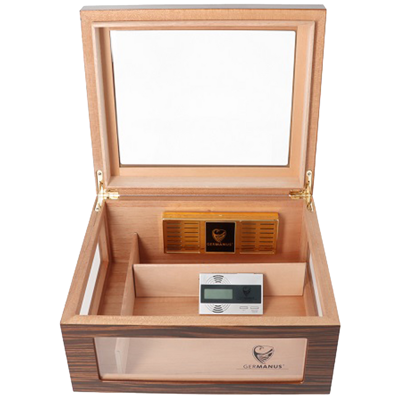 Germanus Humidor Oro braun mit Maserung Detailansicht World of Smoke