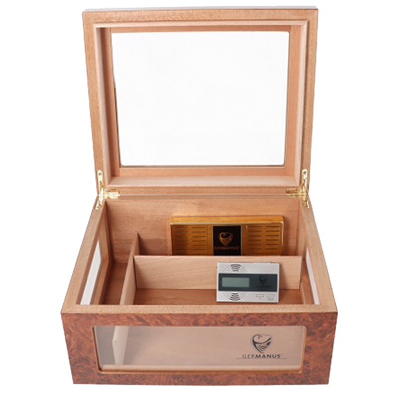 Germanus Humidor Oro Wurzelhol-Optik Detailansicht World of Smoke