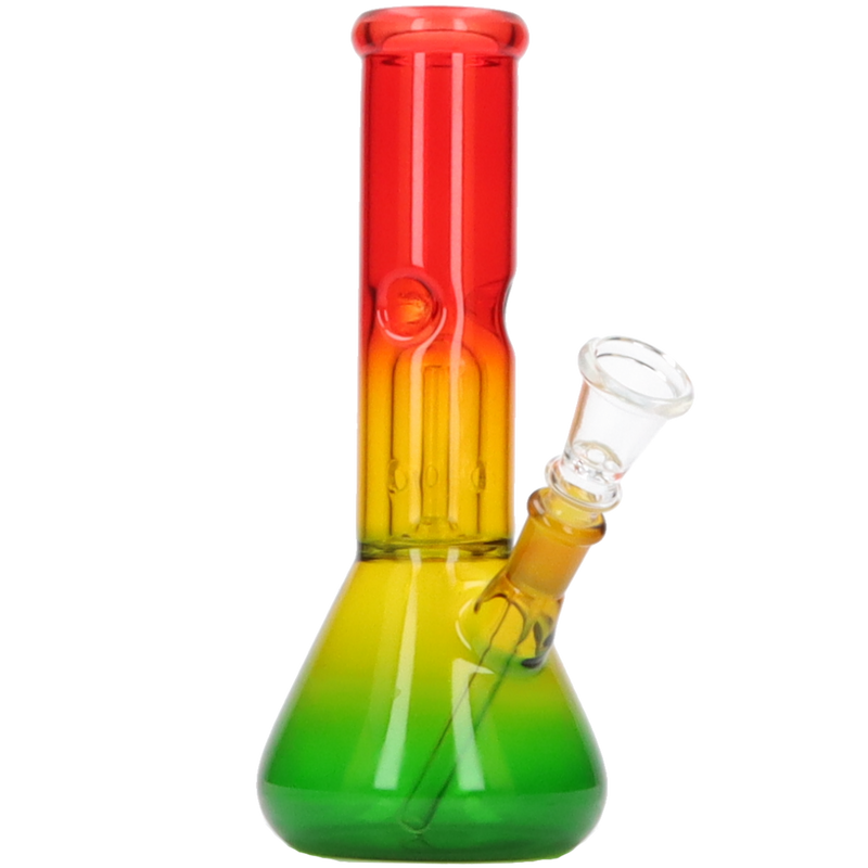 Glasbong Ice + Percolator konisch Rasta Farben Frontansicht World of Smoke