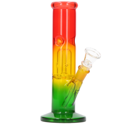 Glasbong Ice+Percolator Zylinder Rasta Farben Frontansicht World of Smoke