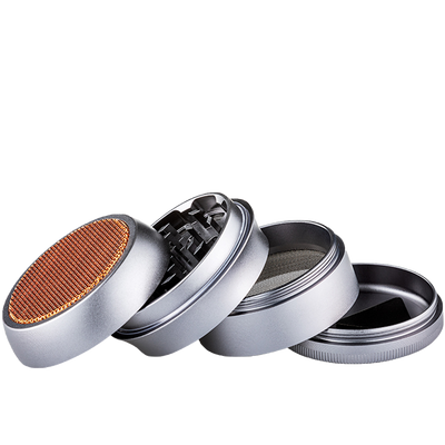 Grinder 4tlg Metall anthrazitfarben Detailansicht World of Smoke