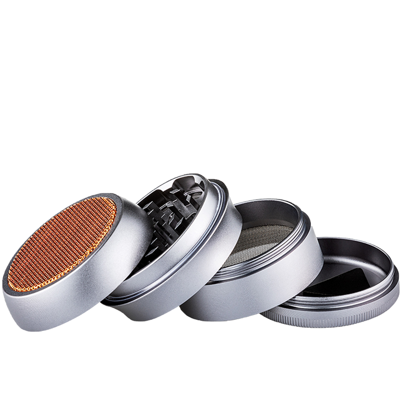 Grinder 4tlg Metall anthrazitfarben Detailansicht World of Smoke