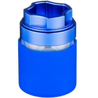 Grinder 4tlg. Metall blau Frontansicht World of Smoke