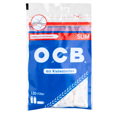 OCB Drehfilter Slim Klebefläche 6mm Beutel à 120 Filter Frontansicht World of Smoke