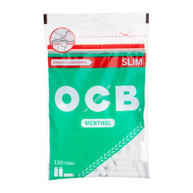 OCB Drehfilter Slim Menthol 6mm Beutel à 120 Filter Frontansicht World of Smoke