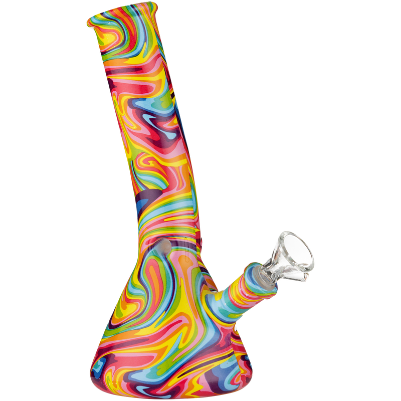 Super Heroes Glasbong Ice konisch bunt, H. 19,5cm Ø 3,5, Chillum 14,5 Schliff Frontansicht World of Smoke