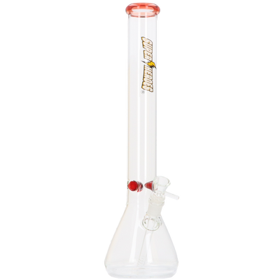 Super Heroes Glasbong konisch transparent mit rot Frontansicht World of Smoke