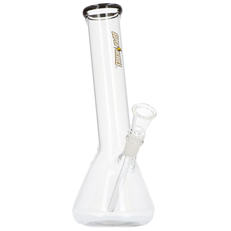 Super Heroes Glasbong konisch transparent mit schwarz Frontansicht World of Smoke