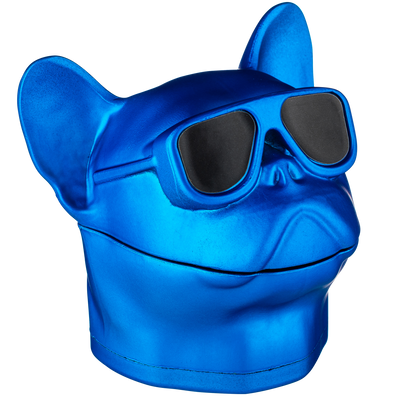 Super Heroes Grinder Hund mit Brille blau Frontansicht World of Smoke