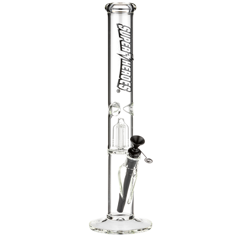 Super Heroes Ice Glasbong Percolator transparent Metallchillum Frontansicht World of Smoke