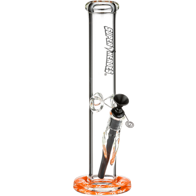 Super Heroes Ice Glasbong transparent bodenmotiv Hanf Orange Frontansicht World of Smoke