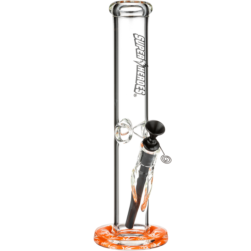 Super Heroes Ice Glasbong transparent bodenmotiv Hanf Orange Frontansicht World of Smoke