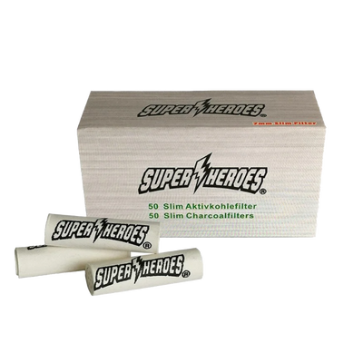 Super Heroes Slim Filter 50er Aktiv Kohle 7mm Frontansicht World of Smoke