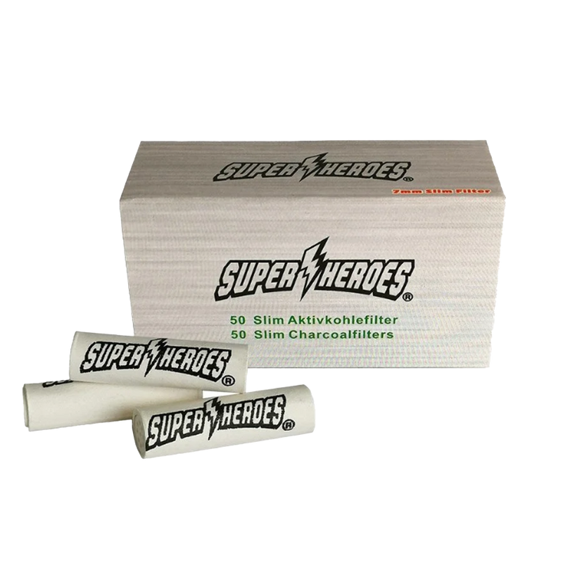 Super Heroes Slim Filter 50er Aktiv Kohle 7mm Frontansicht World of Smoke