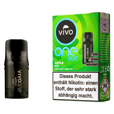 VIVO One Pod Apple Ice 20mg/ml, 2ml, ca. 700 Züge Frontansicht World of Smoke