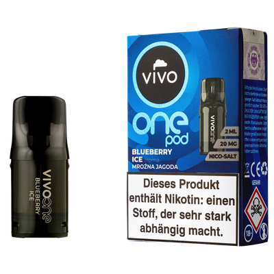 VIVO One Pod Blueberry Ice 20mg/ml, 2ml, ca. 700 Züge Frontansicht World of Smoke