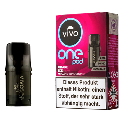 VIVO One Pod Grape Ice 20mg/ml, 2ml, ca. 700 Züge Frontansicht World of Smoke