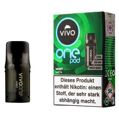 VIVO One Pod Mint 20mg/ml, 2ml, ca. 700 Züge Frontansicht World of Smoke