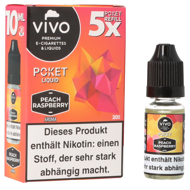 VIVO Poket SALT Peach Raspberry 20mg/ml Frontansicht World of Smoke