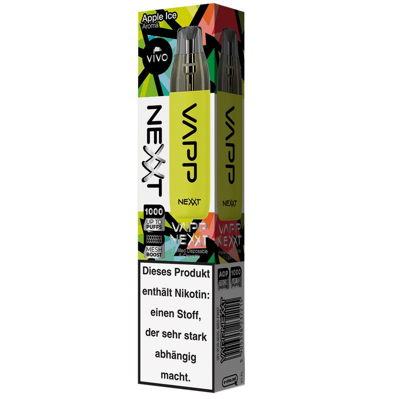 VIVO VAPP Nexxt Einweg E-Zigarette Apple Ice 20mg/ml bis zu 1000 Züge Detailansicht World of Smoke